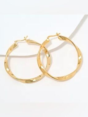 Christian James by Scott Grimes 14K Gold Clad 1-1/2" Ripple Hoop Earrings